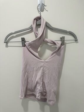Wilfred Lavender Ribbed Twist Halter Crop Top